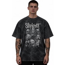 Sevbano Slipknot Rock Metal Müzik Grubu Baskılı Unisex Oversize Vintage Yıkamalı Tişört