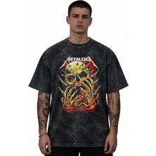 Sevbano Metallica Rock Metal Müzik Grubu Baskılı Unisex Oversize Vintage Yıkamalı Tişört