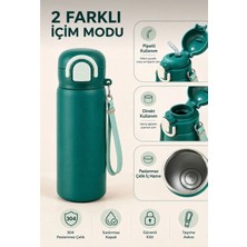 Hane216 304 Paslanmaz Çelik Çocuk Su Matarası 600 ml Çift Içim Modlu Kilit Kapaklı Sızdırmaz Suluk