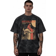 Sevbano Metallica Rock Metal Müzik Grubu Baskılı Unisex Oversize Vintage Yıkamalı Tişört