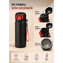 Hane216 304 Paslanmaz Çelik Çocuk Su Matarası 600 ml Çift Içim Modlu Kilit Kapaklı Sızdırmaz Suluk