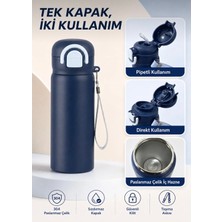 Hane216 304 Paslanmaz Çelik Çocuk Su Matarası 600 ml Çift Içim Modlu Kilit Kapaklı Sızdırmaz Suluk