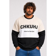 Starbattal Büyük Beden Bisiklet Yaka 3ip Sweat Chao Ku 25721 Bej