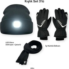 Mustran Içi Kürklü L-Xl Beden Motosiklet Kar Kayak Eldiveni + Bere+ Atkı 3lü Kışlık Set Kafa Bandı Hediyeli