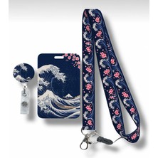 RoyalVance Dalga ve Sakura Yoyo, Boyun Askı İpi ve Sürgülü Kartlık 3’lü Set