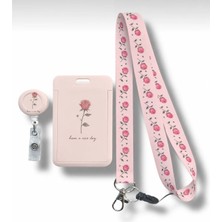 Royalvance Pembe Gül Yoyo, Boyun Askı Ipi ve Sürgülü Kartlık 3’lü Set