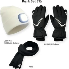 Mustran Içi Kürklü L-Xl Motosiklet Kar Kayak Eldiveni + Bere+ Atkı 3lü Kışlık Set + Kafa Bandı Hediye