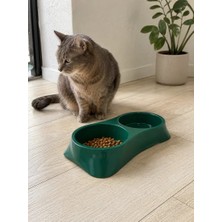Bucuks Ikili Model Beton Kedi Köpek Mama ve Su Kabı (24CM × 12CM × 5cm) - Yeşil