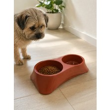 Bucuks Ikili Model Beton Kedi Köpek Mama ve Su Kabı (24CM × 12CM × 5cm) - Kiremit