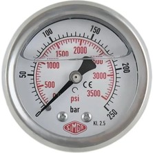 0-40 Bar Ø63 mm Arkadan Bağlantılı Gliserinli Manometre
