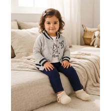 Kız Bebek Lacivert Çiçekli Fiyonklu Montlu 3'lü Takım