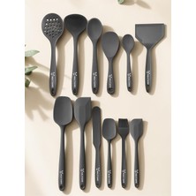 Multiamo Isıya Dayanıklı 12 Prç Silikon Spatula Kepçe Kaşık Kevgir Çeyiz Seti Gri