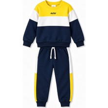 Yiğit Butik Erkek Çocuk Bisiklet Yaka Renk Bloklu Sweatshirt ve Pantolon Alt Üst Takım