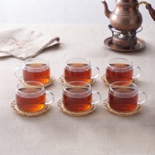MidasTech 12 Parça El Yapımı Bambu Çay Seti - El Yapımı Bambu Bardak Altlığı - 6 Kişilik Fincan Tak�