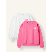 DeFacto Relaxed Fit Bisiklet Yaka Baskılı 2'li Sweatshirt Kız Çocuk I4893A826AU