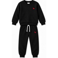 Yiğit Butik Erkek Çocuk Dinozor Nakışlı Bisiklet Yaka Sweatshirt Pantolon 2’li Alt Üst Takım