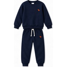 Yiğit Butik Erkek Çocuk Dinozor Nakışlı Bisiklet Yaka Sweatshirt Pantolon 2’li Alt Üst Takım