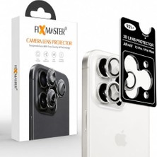 Mey İthalat iPhone 15 Pro ve 15 Pro Max Beyaz Titanyum Kamera Lens Koruyucu, 9h Temperli Cam, Metal Çerçeve ve Kolay Kurulum