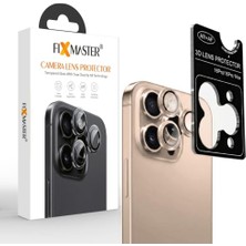 Mey İthalat iPhone 16 Pro ve 16 Pro Max Çöl Titanyumu Kamera Lens Koruyucu, 9h Temperli Cam, Metal Çerçeve ve Kolay Kurulum