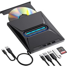 Mey İthalat USB 3.0 Harici Cd/dvd Okuyucu-Yazıcı, LED USB Hub, Tf ve Sd Kart Okuyucu