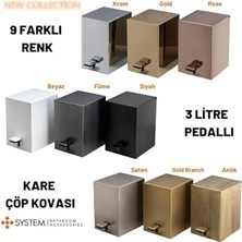 Mey İthalat Pedallı Kare Çöp Kovası, 3 L, Saten, 262X245X180 Mm, Krom, Tek Ebat, BA4055 031 Nbm-Nbm