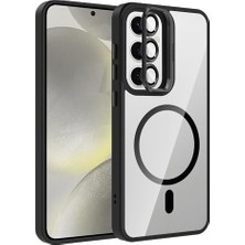 Mey İthalat Kapak, Samsung Galaxy S24 Fe ile Uyumlu Kılıfı Şeffaf M-Safe Şarj Özellikli Stand Olabilen Kamera Lens Koruyucu Hediyeli Mat Renkli Ince Etro Siyah