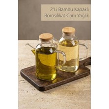 Mey İthalat 2'li Bambu Kapaklı Borosilikat Cam 600 ml Yağlık Seti