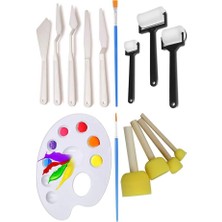 Mey İthalat Spatula, Palet Rulo Fırça Ponpon Resim Fırçası ve Plastik 1 Paket Resim Hobi Sanat Etkinlik Resim Paleti