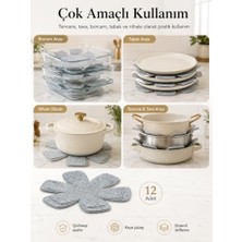 Mey İthalat Düzenleyici, 12'li Set Tava Tencere Koruyucu ve Keçesi (Gri)