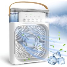 Mey İthalat Masaüstü Taşınabilir Mini Klima; 600 ml Su Depolu, 5 Spreyli Hava Soğutucu Vantilatör, 3 Kademeli Hız, Renkli LED Işıklı, Zamanlayıcılı ve Parfüm Hazneli USB Mini Hava Nemlendirici