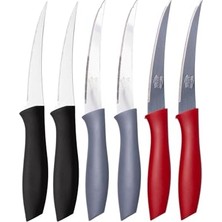 Mey İthalat Sebze ve Meyve Bıçağı; Çelik, Siyah + Gri + Kırmızı Lazer Kesim Tırtıklı Uç, 22 Cm, 6 Adet