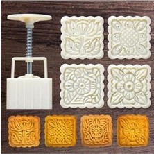 Mey İthalat Siliko World Kare Mooncake Basmalı 4'lü Kopat Set Kurabiye Kalıbı, Beyaz