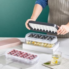 Mey İthalat 32 Gözlü Bas-Çıkar Buzluk Hazneli Buz Kalıbı; Kapaklı Saklama Kutulu 32 Buz Küpü Yapıcı, Karışık Renk, Içecek ve Sunum Için Pratik Buz Kabı 27X13X7 cm