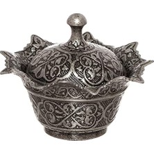 Mey İthalat Şekerlik; Kapaklı Metal, Osmanlı Motifli Gültaş Küçük Sunum Kasesi, Çikolata ve Lokum Kabı, Kahve Sunumları Için Dekoratif Şekerlik (Siyah)