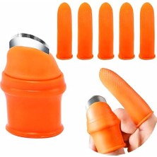 Mey İthalat Kyrotech 6'lı Silikon Başparmak Bıçağı ve Kesilmeye Dayanıklı Parmak Kılıfı Seti; Meyve ve Sebze Toplama Için Paslanmaz Çelik Kesici, Bahçe Budama Eldiveni Kiti