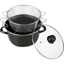 Mey İthalat Tencere; 1.kalite Cam Kapaklı Siyah Emaye Kızartma Tenceresi 24 Cm, BRC175712062025