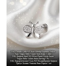Mey İthalat 316L Cerrahi Çelik Gümüş Kaplama Tragus Helix Küpe Piercing Kararmaz Alerji Yapmaz Zirkon Taşlı Küpe Bar 8 mm Unisex Tekli Kadın Erkek Uyumlu Cartilage Kıkırdak Piercing