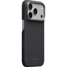iPhone 18 Pro Max Kılıf M-Safe Şarj Özellikli Aramid Karbon Fiber Pitaka Argyle Serisi Kapak Siyah