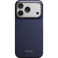 iPhone 18 Pro Max Kılıf M-Safe Şarj Özellik Aramid Karbon Fiber Pitaka Weaving Serisi Kapak Lacivert