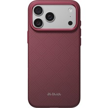 iPhone 18 Pro Max Kılıf M-Safe Özellikli Aramid Karbon Fiber Pitaka Argyle Serisi Summa Kapak Bordo