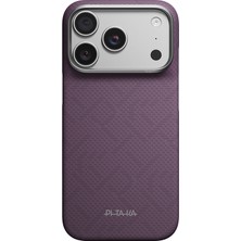iPhone 18 Pro Max Kılıf M-Safe Şarj Özellikli Aramid Karbon Fiber Pitaka Weaving Serisi Kapak Mor