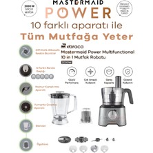 Elektro Butik Karaca Mastermaid Power Salça, Tarhana, Hamur Yogurucu, Kahve Öğütücü, Doğrayıcı, Karıştırıcı, Öğütücü, Rendeleme, Dilimleme, Mutfak Robotu 2000W Gri