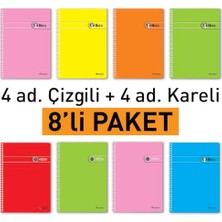 Tech Butiq Etika A4 Okul Defteri Spiralli 144 Sayfa Dayanıklı Pp Kapak 8'li Paket