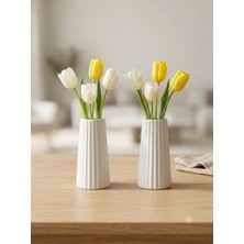 Belirtilmemiş 2'li Minimalist Çizgili Dekoratif Vazo Seti