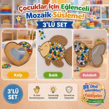 Bebisbook Ahşap Kelebek,balık,kalp Ayna Mozaik Süsleme Seti – Çocuklar Için Eğlenceli Boyama ve Atölye Etkinliği - 3 Lü Set