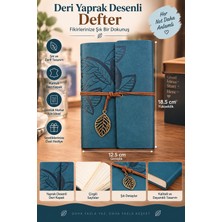Yenilig Deri Yaprak Desenli Defter – Ipli Kapaklı Metal Yaprak Aksesuarlı Dekoratif Not Defteri 18,5 x 12,5 cm