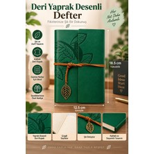 Yenilig Deri Yaprak Desenli Defter – Ipli Kapaklı Metal Yaprak Aksesuarlı Dekoratif Not Defteri 18,5 x 12,5 cm