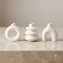 Belirtilmemiş 3'lü Minimalist Iskandinav Tasarım Beyaz Seramik Vazo Seti