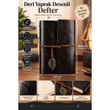 Yenilig Deri Yaprak Desenli Defter – Ipli Kapaklı Metal Yaprak Aksesuarlı Dekoratif Not Defteri 18,5 x 12,5 cm