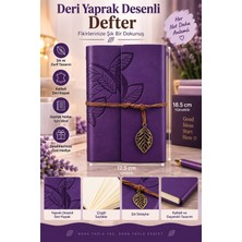 Yenilig Deri Yaprak Desenli Defter – Ipli Kapaklı Metal Yaprak Aksesuarlı Dekoratif Not Defteri 18,5 x 12,5 cm